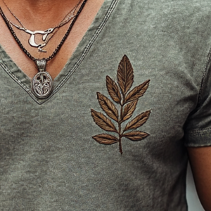 Men's Casual Cotton Washed Embroidered V-Neck Slim Short Sleeve T-Shirt