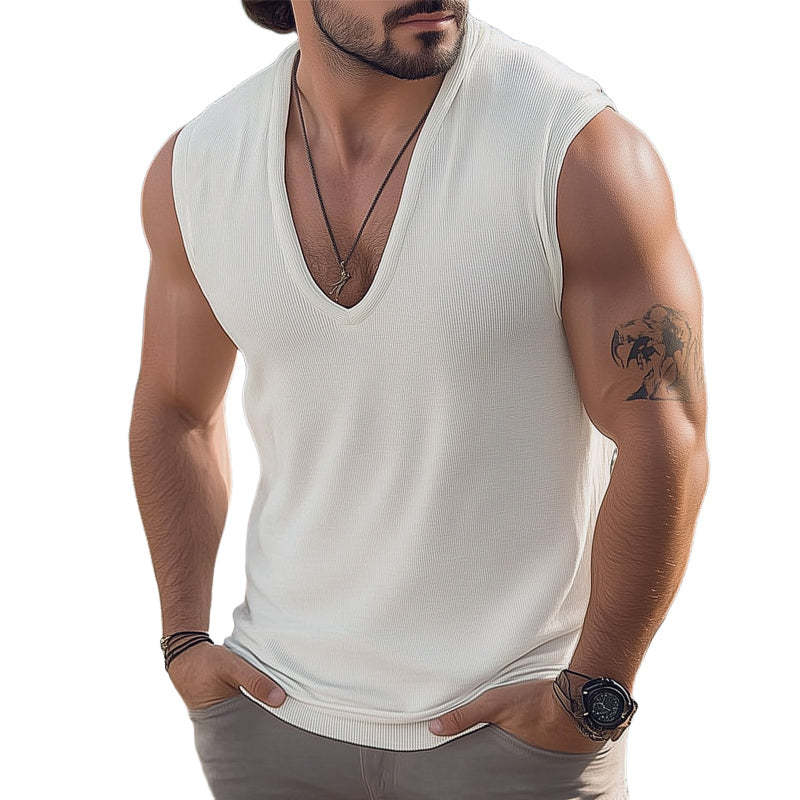 Herren Summer Comfort Basics Strick-Tanktop mit V-Ausschnitt
