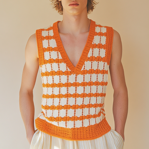 Men's Casual V-Neck Plaid Jacquard Knitted Tank Top