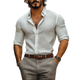 Herren-Langarmhemd mit Revers, einreihig, Slim Fit, Baumwolle und Leinen