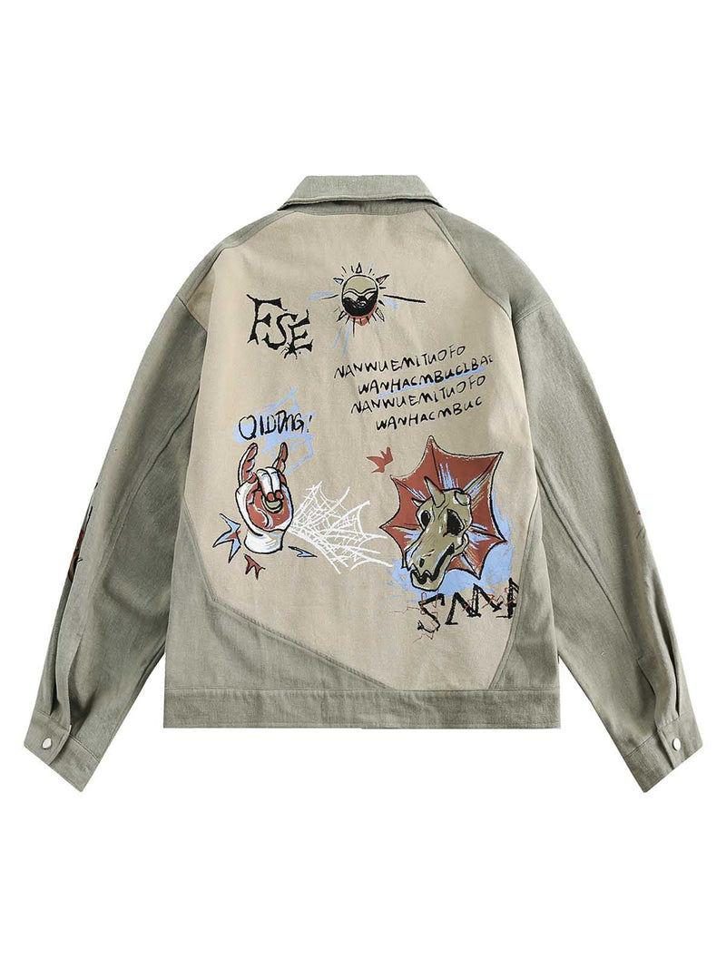 Graffiti Patchwork Lapel Denim Jacket