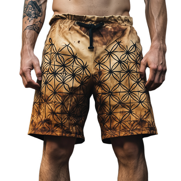 Lässige Vintage-Shorts mit Blumen-des-Lebens-Print für Herren