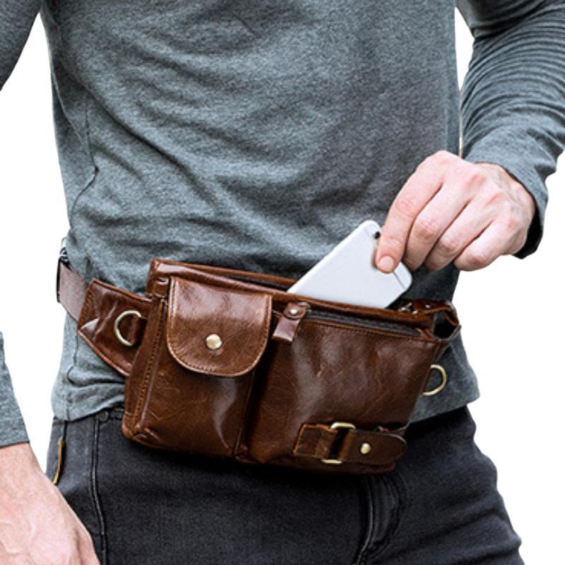 Men's Classic Genuine Leather Waist And Messenger Bag