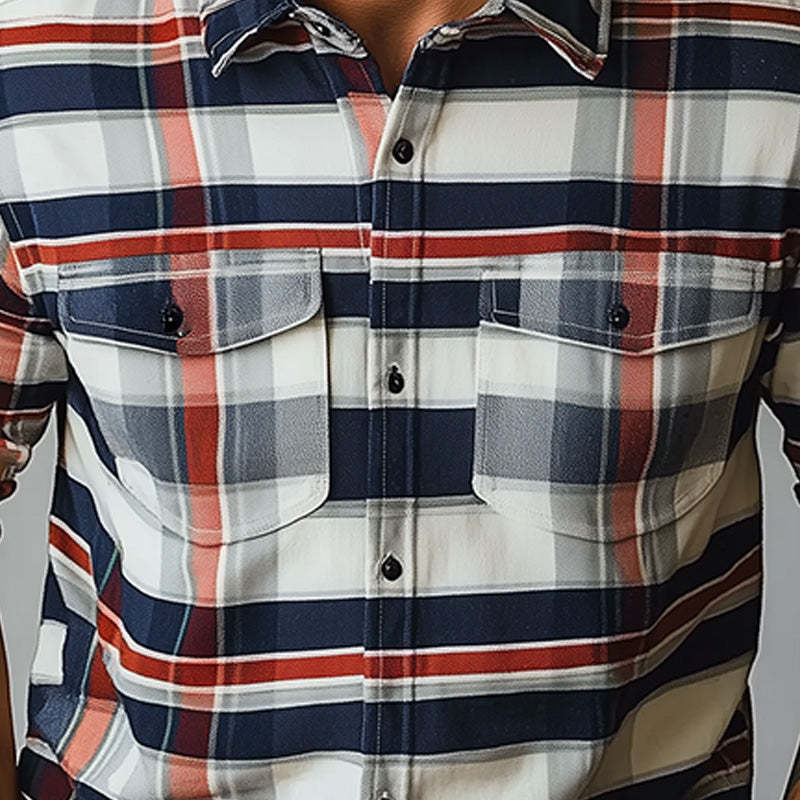 Men's Early Spring Fashion Retro Plaid Print Long Sleeve Shirt