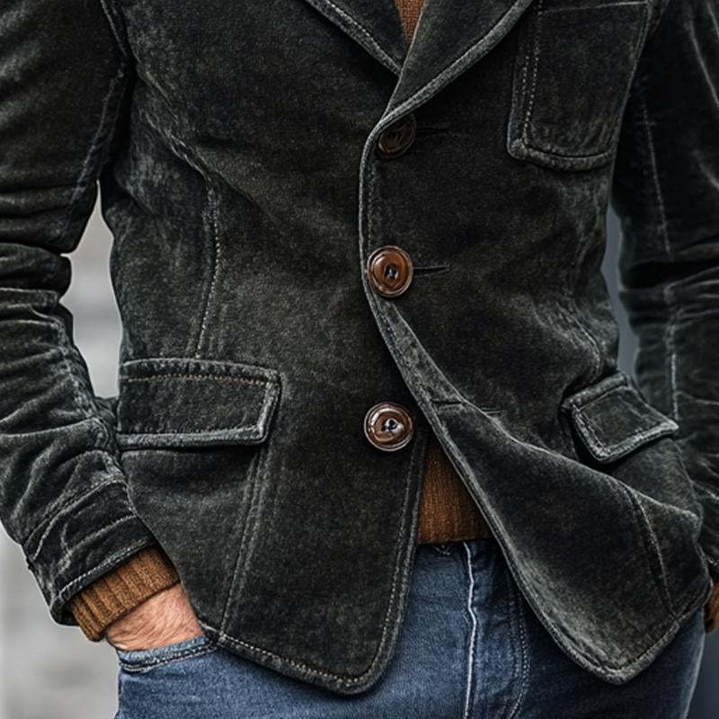 Men's Solid Velvet Single Breasted Blazer