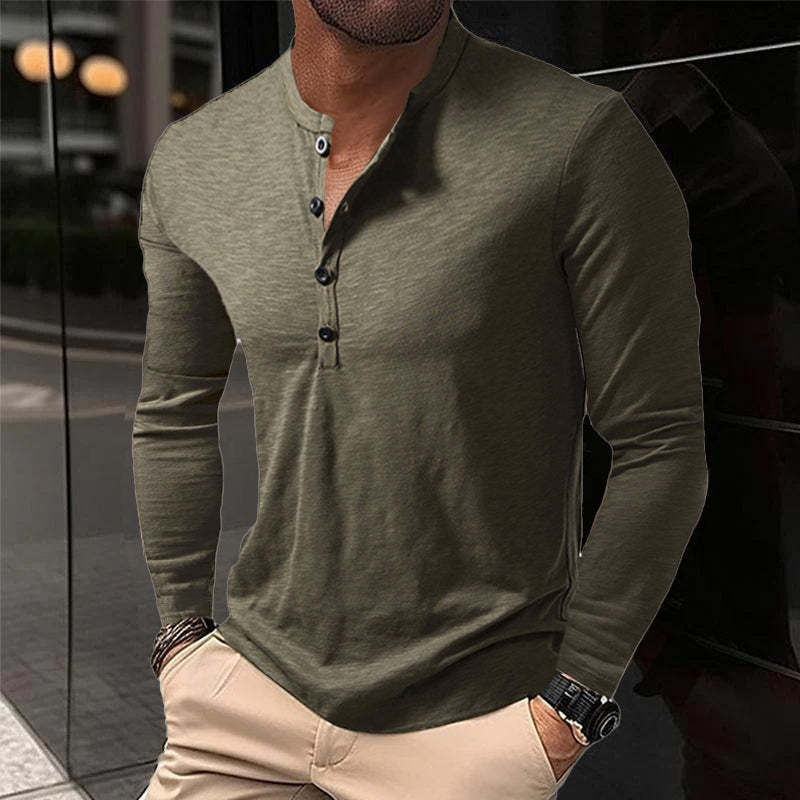 Lässiges, einfarbiges Langarm-T-Shirt mit Henley-Kragen für Herren