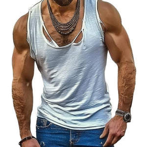 Men's Casual Cotton Blended Washed Hole Tank Top