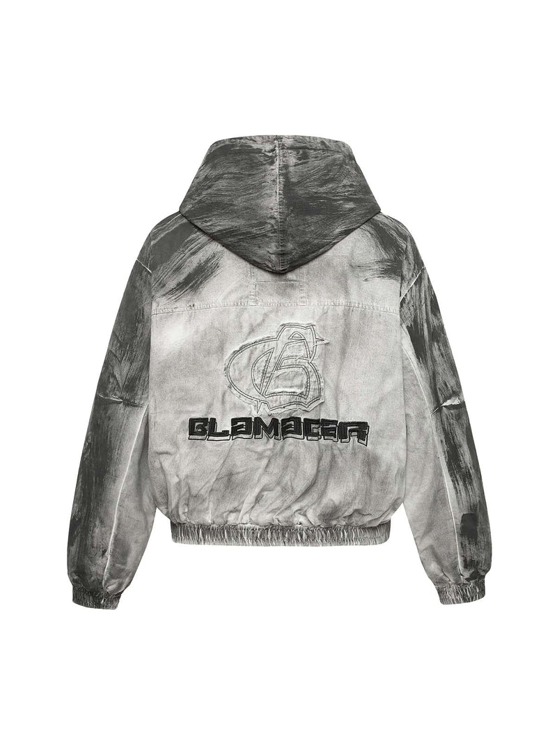 Wasteland Style Tie-dye Patch Letter Embroidery Jacket