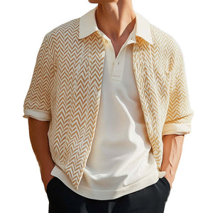 Herren Orange Frühling und Herbst Revers Casual Strickjacke