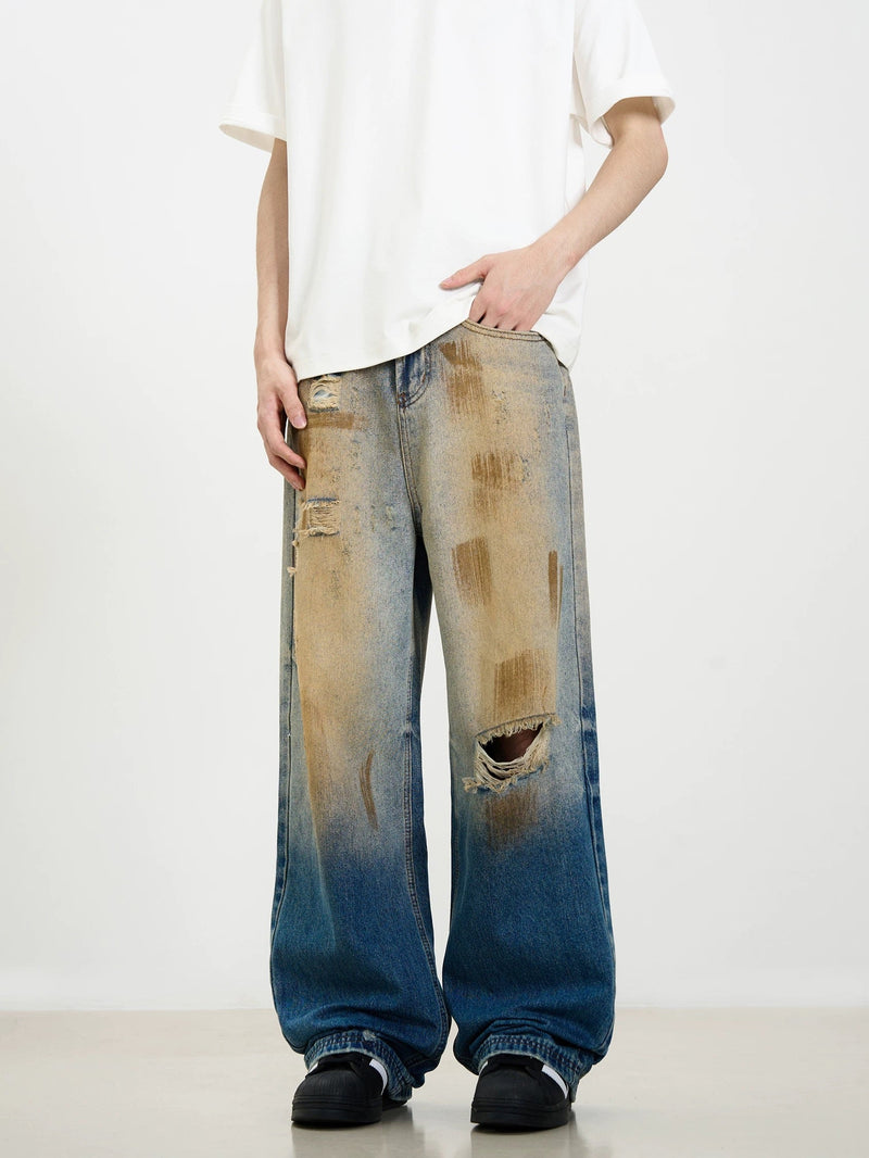 Retro Ripped Washed Patina Street Hip-Hop Jeans