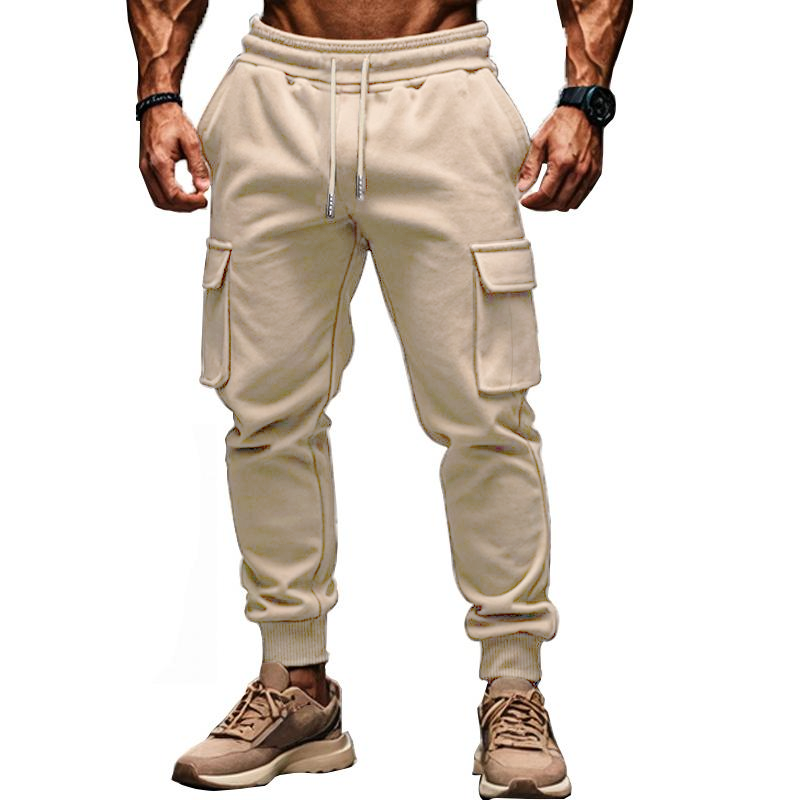 Einfarbige Sporthose aus Plüsch mit elastischer Taille und mehreren Taschen für Herren