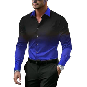 Men's Gradient Lapel Button Loose Long Sleeve Shirt