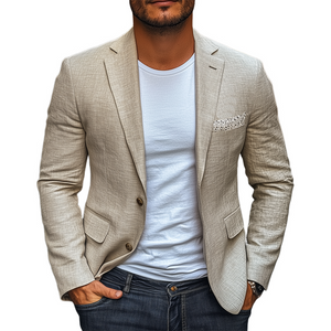 Men's Spring New Casual Lace Splicing Pockets Slim Fit Cotton And Linen Blazer