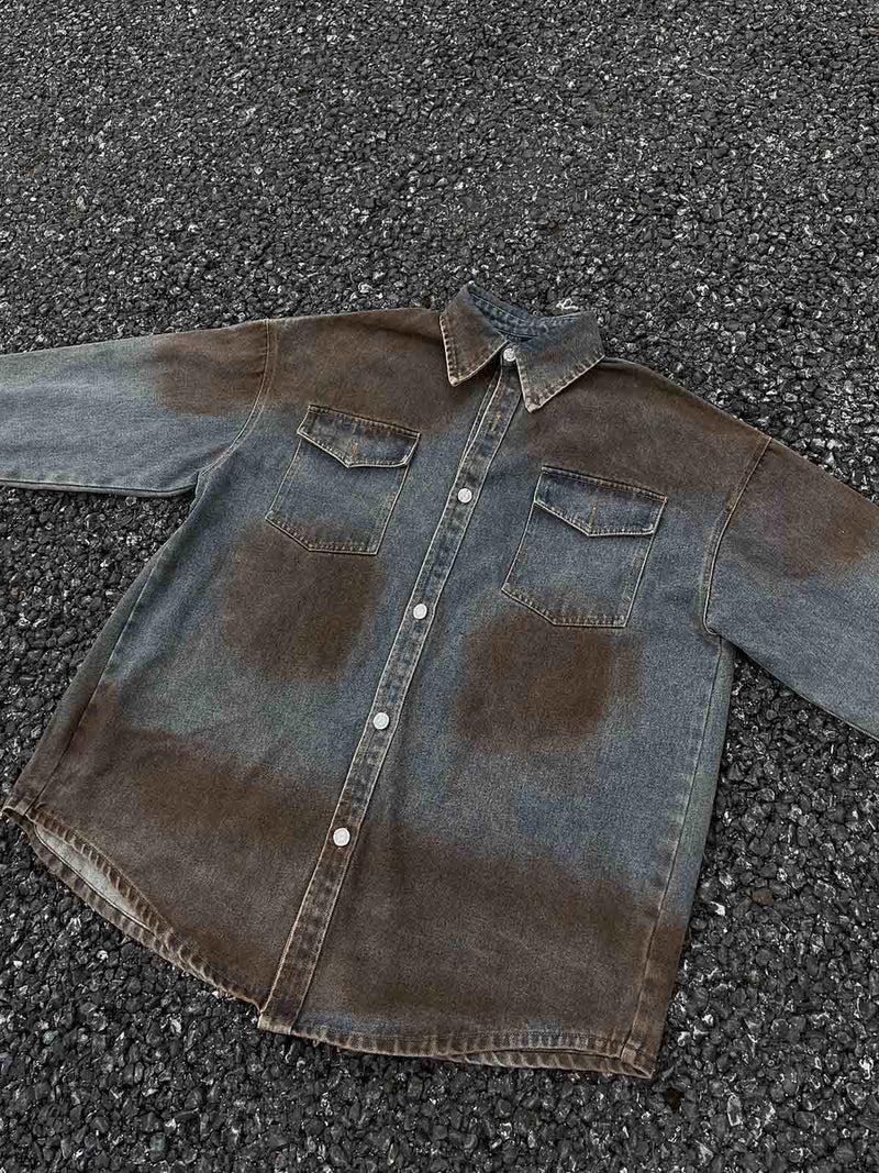 Dirty-Dye Gradient Denim Shirt