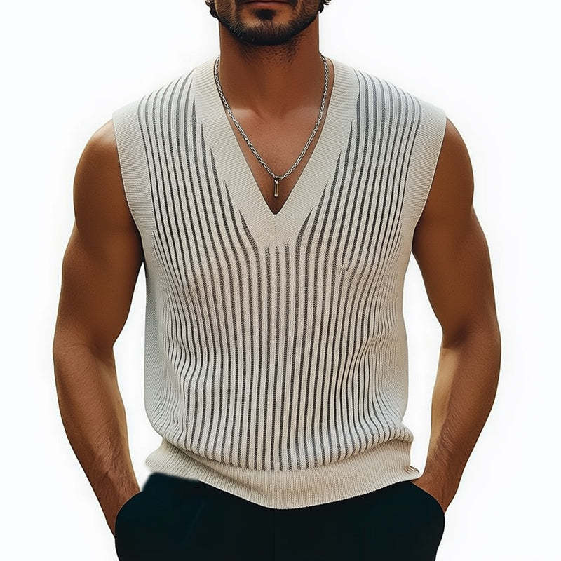 Klassisches, vertikal gestreiftes Strick-Tanktop für Herren im Sommer