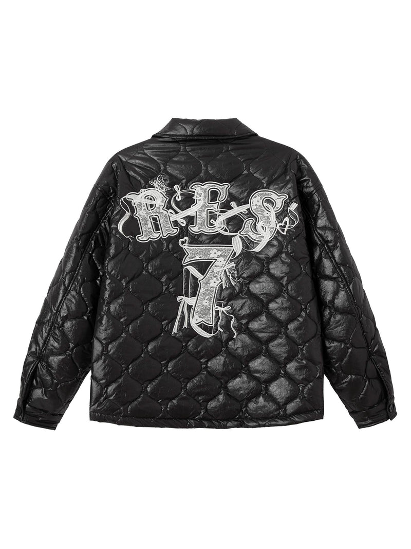 Diamond Quilted Letter Embroidery Quilted Jacket