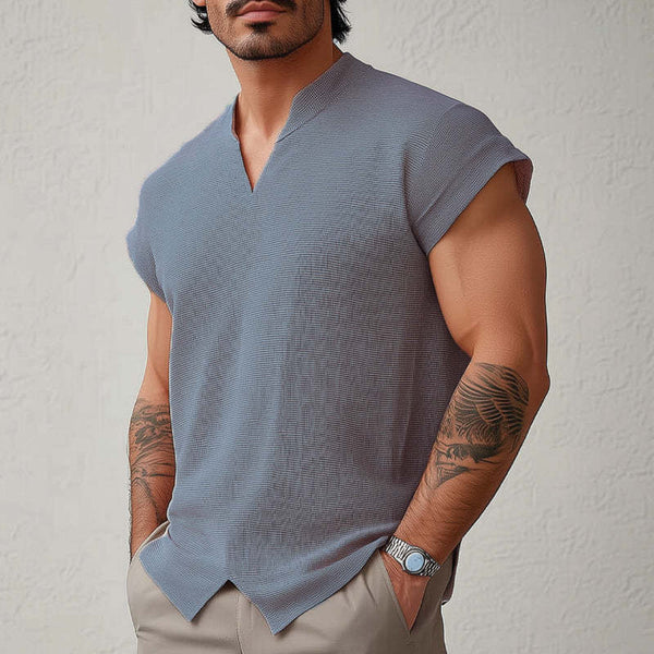 Men's Summer Basic Solid Color Textured Short-sleeved T-shirt