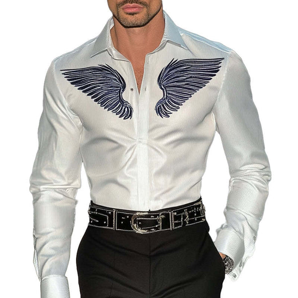 Herren-Langarmhemd mit besticktem Revers