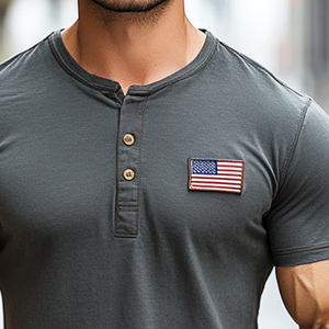 Men's Vintage American Flag Casual Henley Neck Short Sleeve T-Shirt