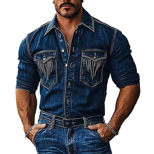 Herren-Jeanshemd im Used-Look im Vintage-Stil mit langen Ärmeln