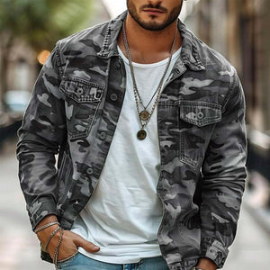 Men's Camouflage Canvas Retro Wear Lapel Jacket