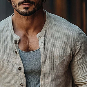 Einreihiges Langarmhemd mit Waffelmuster für Herren