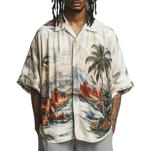 Lässiges Kurzarmhemd für Herren mit Landschaftsdruck