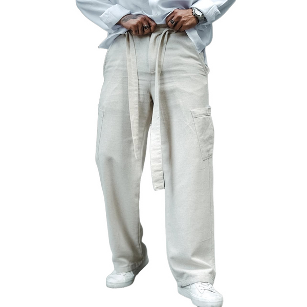 Herrenhose aus Baumwolle und Leinen mit mittlerer Taille und gerader Passform