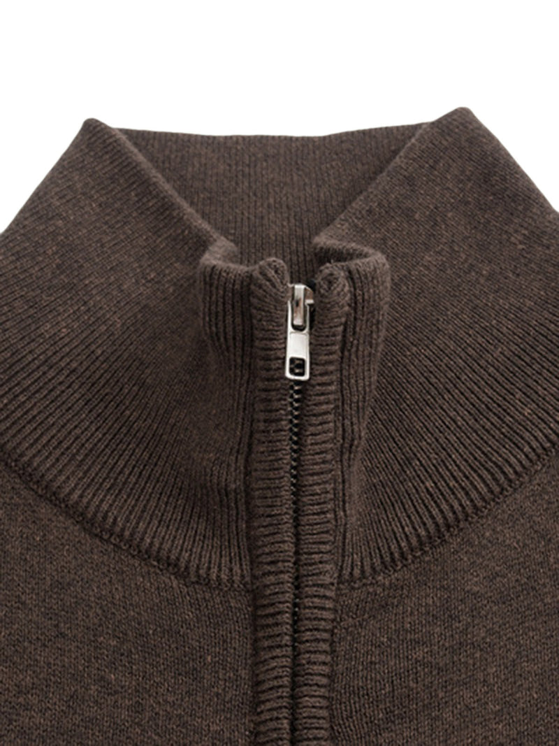 Stand Collar Jacquard Zipper Cardigan Knit Jacket