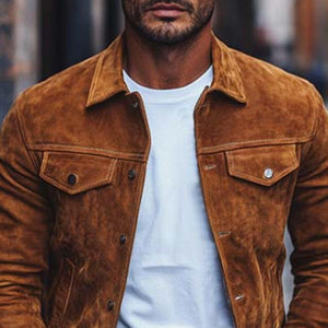 Men's Classic Casual Multi-Pocket Slim Fit Suede Jacket