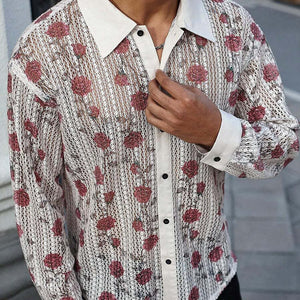 Herren-Strickhemd mit langen Ärmeln aus Rosenjacquard