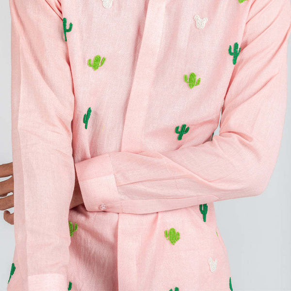 Men's Fun Cactus Embroidered Long Sleeve Shirt