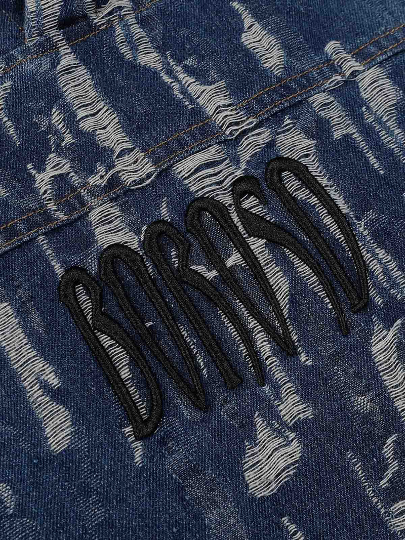 Embroidered Washed Denim Hoodie