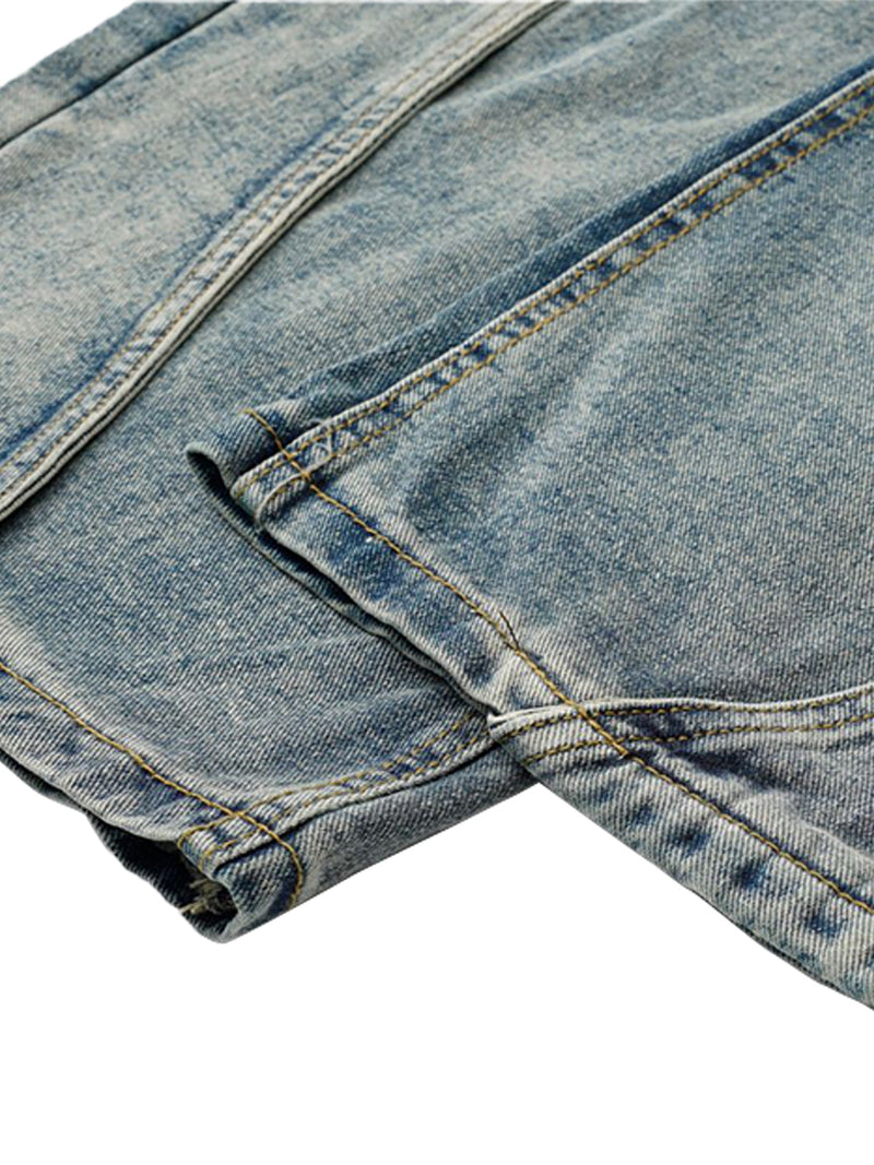 Washed Distressed Deconstructed Split Barrel Jeans