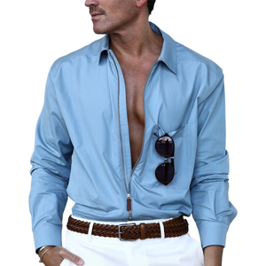 Herren Langarmhemd mit einfarbigem Revers, Reißverschlussleiste und Tasche