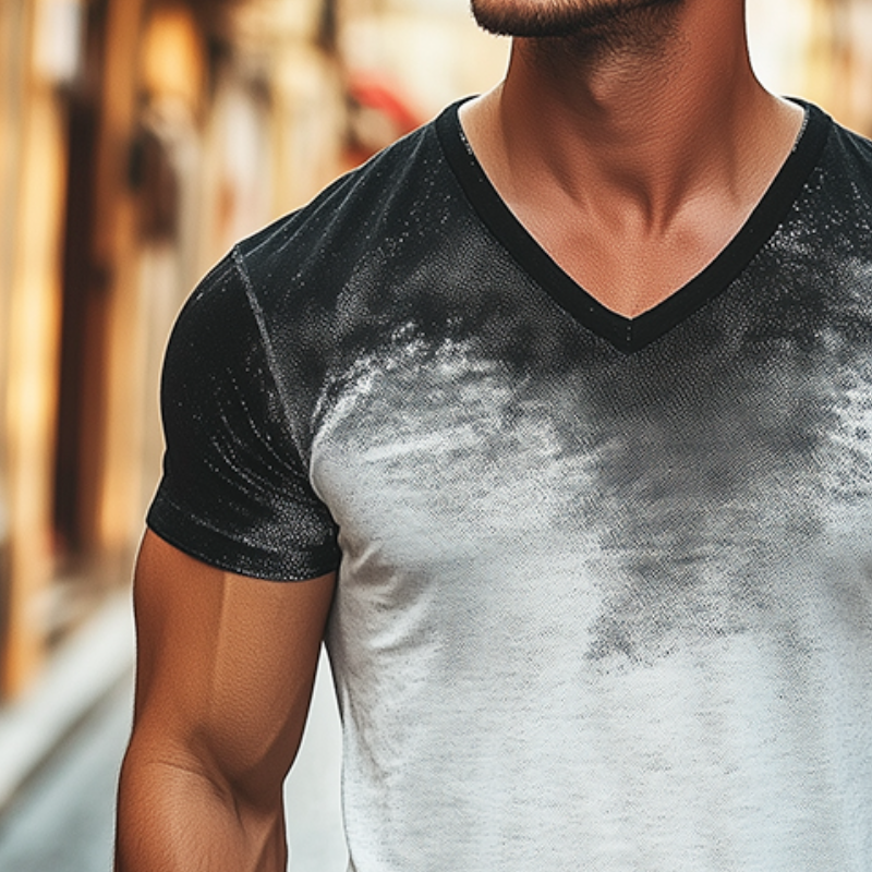 Men's Retro Casual Gradient Printed V-Neck Short Sleeve T-Shirt