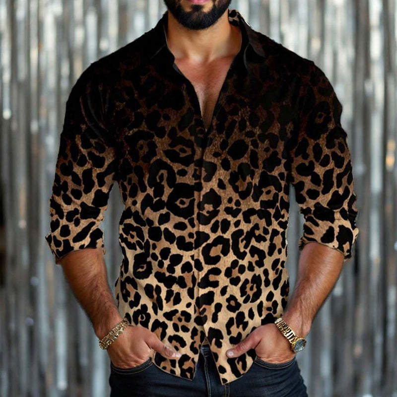 Langarmhemd mit Leopardenmuster und Farbverlauf für Herren 
