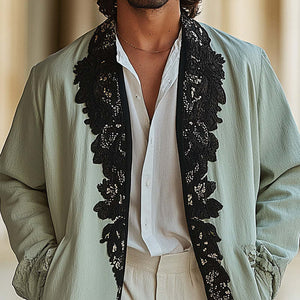 Men's Spring Fashion Lace Embroidery Thin Jacket