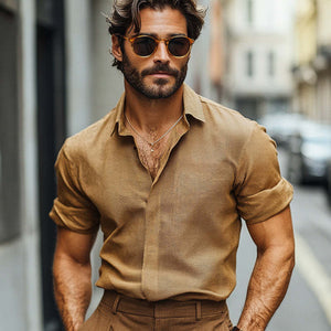 Braunes strukturiertes Langarmhemd für Herren im Frühling und Herbst