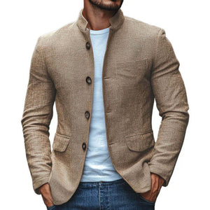 Men's Casual Stand Collar Linen Single Breasted Slim Fit Blazer