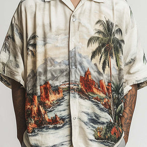 Lässiges Kurzarmhemd für Herren mit Landschaftsdruck