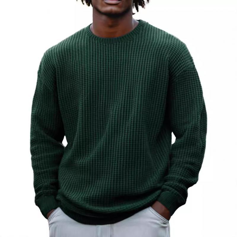 Einfarbiges, langärmliges Sweatshirt mit Waffelmuster und Rundhalsausschnitt für Herren