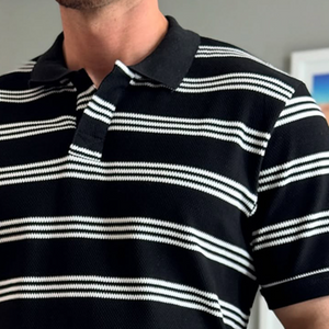 Herren Retro Casual Striped Print Revers Kurzarm T-Shirt