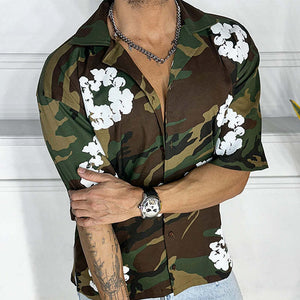 Herren-Kurzarmhemd mit Outdoor-Camouflage-Print