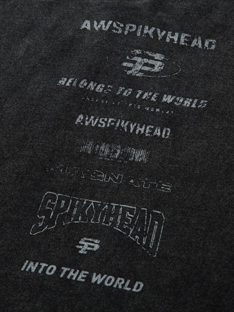 Heavy Washed Distressed Letter Printed T-shirt