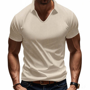 Men's Solid Color Waffle Lapel Short Sleeve POLO Shirt