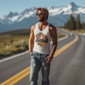 Men's American Retro Yellowstone Park Series Printed V-Neck Cotton Tank Top