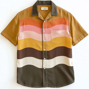 Men's Wave Stripe Print Short Sleeve Shirt