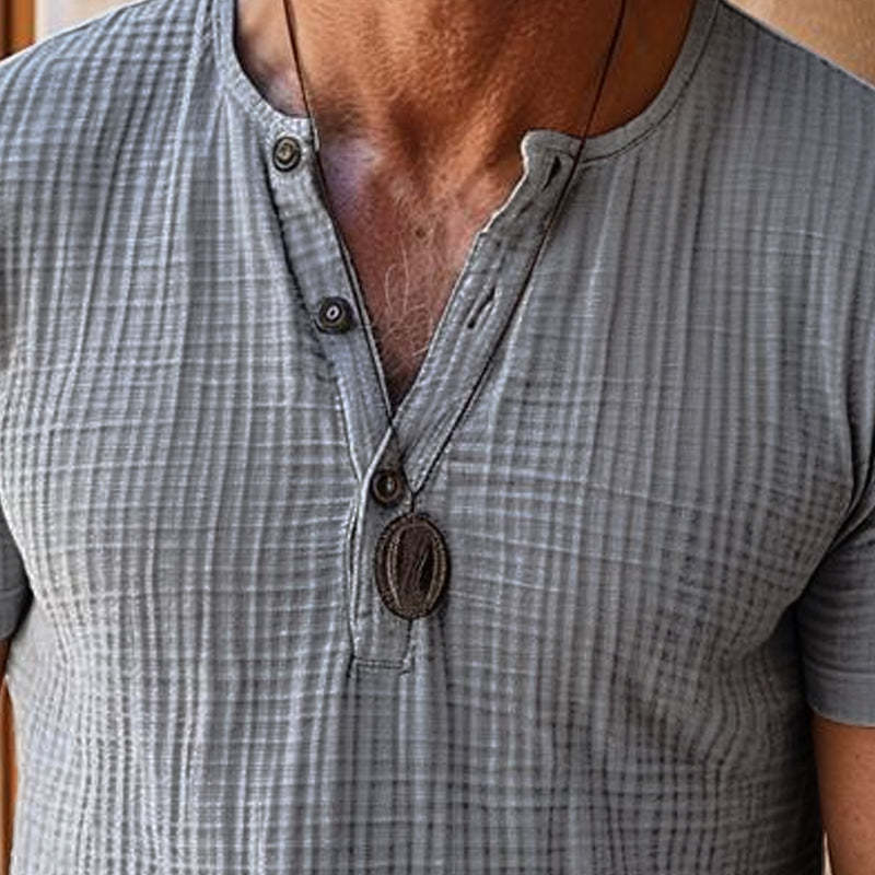 Lässiges Herren-T-Shirt mit Waffelmuster und Henley-Ausschnitt, schmale Passform, kurzärmelig