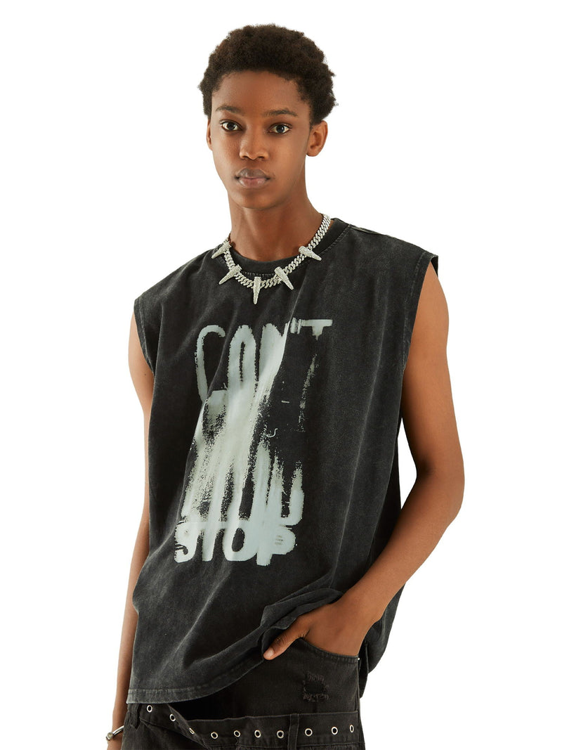 Art Letter Washed Distressed Vest